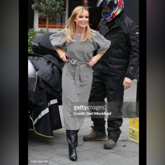 Zara Women Houndstooth Midi Dress Black White Balloon Sleeves Size M - Picture 13 of 16